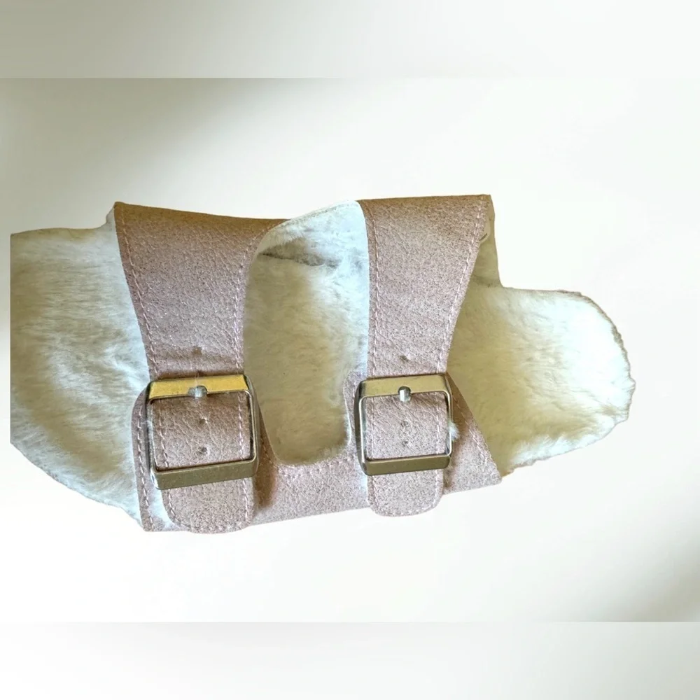 Sugar & Jade Tween Girls Faux Fur Double Buckle Slides - Pink Size 4 NWT